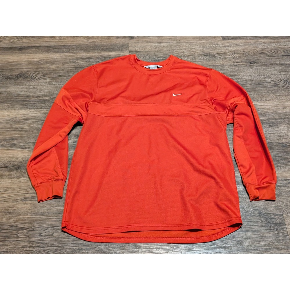 Nike Mens XL Orange Long Sleeve Athletic Pullover Crew Neck Swoosh Shirt